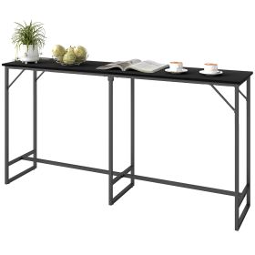 HOMCOM 70" Bar Table with Charging Station, Industrial Rectangular Bar Height Pub Table with Steel Frame, Black Wood Grain