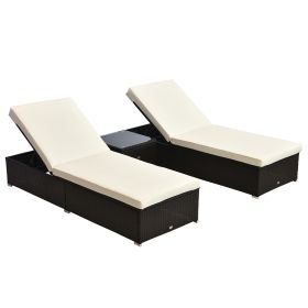 Outsunny Outdoor Lounge Chairs Set of 2 with 5-Level Angles Adjust Backrest, Thick Cushions, & Matching Table, for Pool Side, Cream White