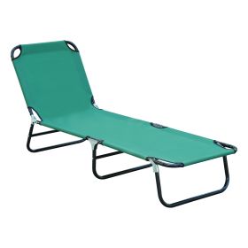 Outsunny Folding Patio Lounger Chair, Green, 5-Level Adjustable Back, Breathable, Sun Recliner, for Camping, Beach, Pool