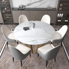 59.1" Affordable Luxury Modern Round Sintered Stone Dining Table White Seats 6-8 People