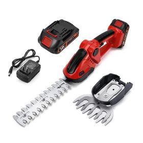 1Set 24V Cordless Handheld Grass Shear Hedge Trimmer With 90 Degree Cutting Angle 2Pcs Replaceable Blades Detachable Battery For Garden Lawn (Color: Red)