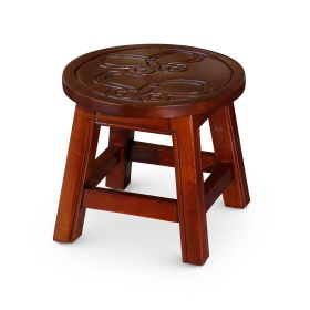 Carved Wooden Step Stool (Color: Cherry, Option: Butterflies)
