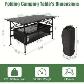 Camping Table That Fold up Lightweight, Aluminum Folding Table Roll Up Table with Easy Carrying Bag for Indoor, Outdoor, Camping, Backyard, BBQ, (Color: Black)