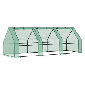 Portable Greenhouse 9'L X 3'W X 3'H Large Zipper Doors UV Resistant PE Cover Green Mini Outdoor Plant House (Color: Green)